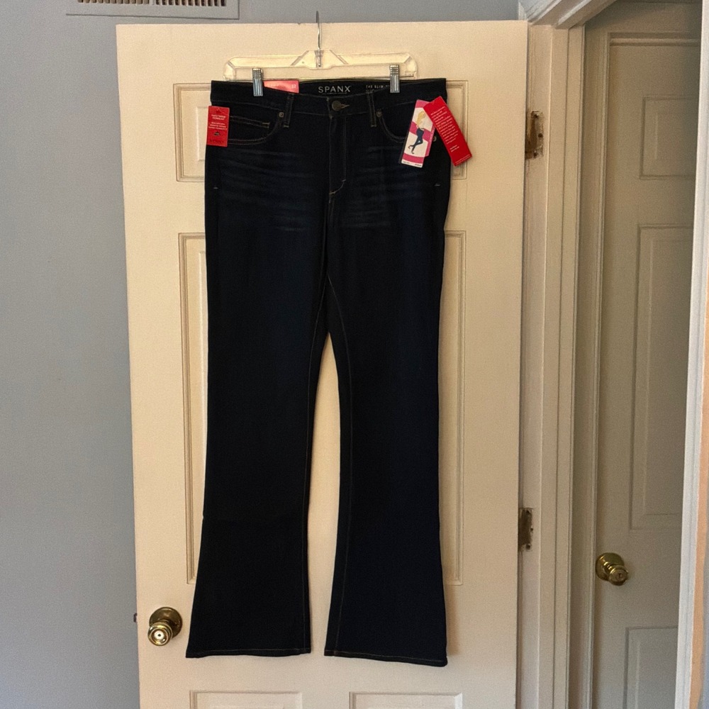 Spanx The Slim-X Slim Boot Jeans Rich Indigo Blue Dark Wash Denim Stretch 32 NWT